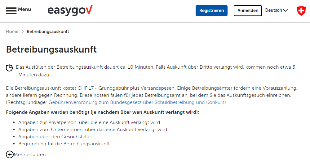 E-Service - Betreibungsauskunft