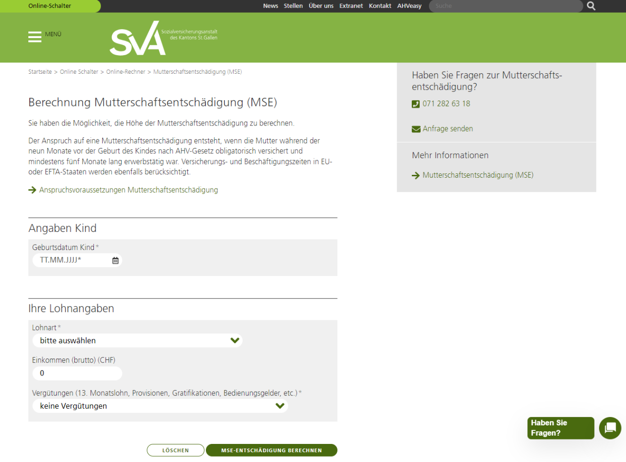 E-Service - Mutterschaftsentschädigung
